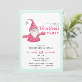 Invitation Mignonne Gnome Soirée de Noël verte et rose (Debout devant)