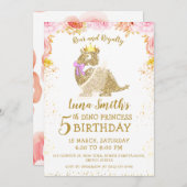 Invitation Mignonne Gold Princesse Petit Dinosaure Fille Anni (Devant / Derrière)
