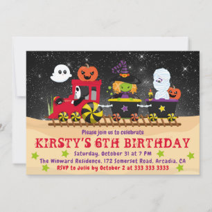 Invitation Mignonne Halloween Monsters train Anniversaire