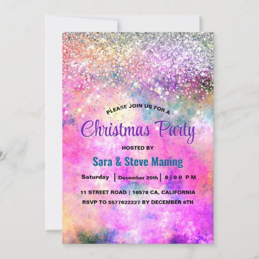 Invitation Mignonne iridescente argent faux parties scintilla (Devant)