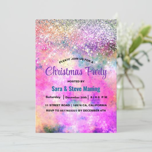 Invitation Mignonne iridescente argent faux parties scintilla (Debout devant)