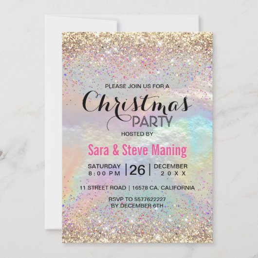 Invitation Mignonne iridescente fausse parties scintillant or (Devant)