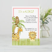 Invitation Mignonne Jungle Singe Giraffe Lion Nouveau-né bébé (Debout devant)