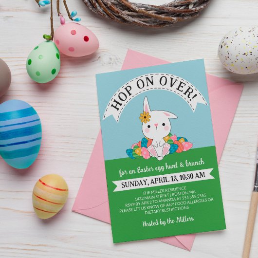 Invitation Mignonne lapin avec oeufs Chasse aux oeufs de Pâqu