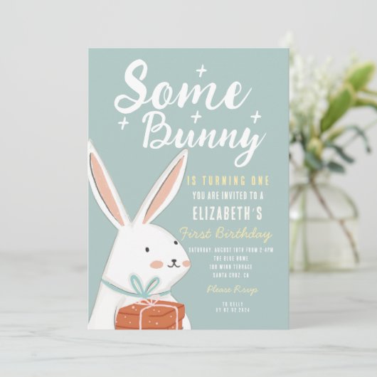 Invitation Mignonne Lapin Blanc Un Petit Lapin Qui Tourne Un (Debout devant)