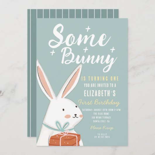 Invitation Mignonne Lapin Blanc Un Petit Lapin Qui Tourne Un (Devant / Derrière)