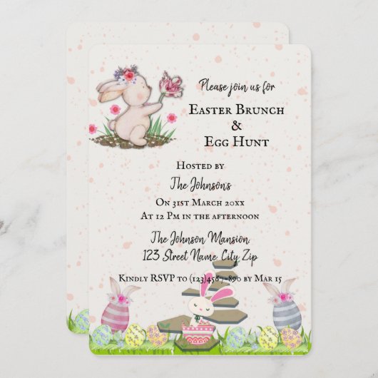 Invitation Mignonne lapin dans une texture beige Minimale Pâq (Devant / Derrière)