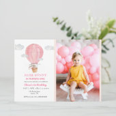 Invitation Mignonne lapin en montgolfière 1er anniversaire (Debout devant)