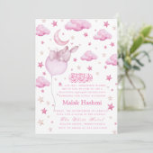 Invitation Mignonne lapin et étoile bébé fille islamique Aqiq (Debout devant)