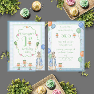 Invitation Mignonne Lapin Lapin Vert 1er Anniversaire fête
