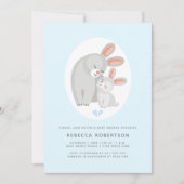 Invitation Mignonne lapin mère et lapin bleu bébé garçon douc (Devant)