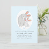 Invitation Mignonne lapin mère et lapin bleu bébé garçon douc (Debout devant)