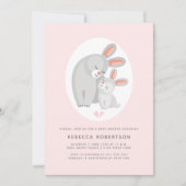 Invitation Mignonne lapin mère et lapin rose bébé douche (Devant)