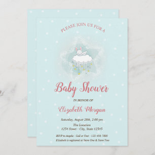 Invitation Mignonne lapin, Nuage, Etoiles Baby shower de poin