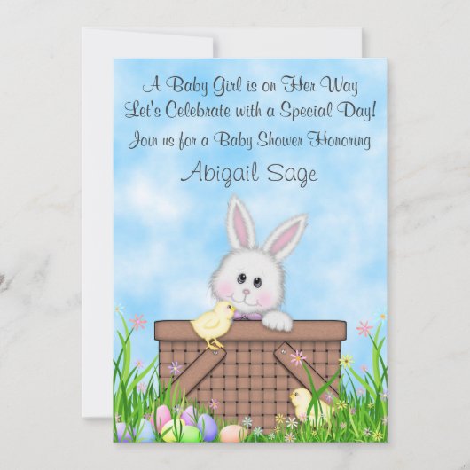 Invitation Mignonne lapin, poules, Oeufs de Pâques Baby showe (Devant)