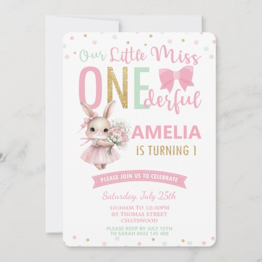 Invitation Mignonne Little Miss ONE derful 1er Anniversaire B (Devant)