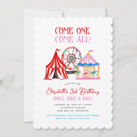 Invitation Mignonne Main Drake Carnival Circus Anniversaire (Devant)