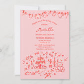 Invitation Mignonne main Whimsical tiré Baby shower rouge ros (Devant)