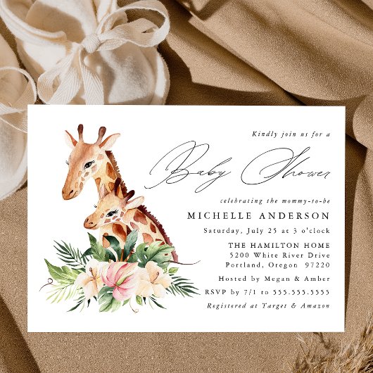 Invitation Mignonne maman et Baby shower bébé Giraffe