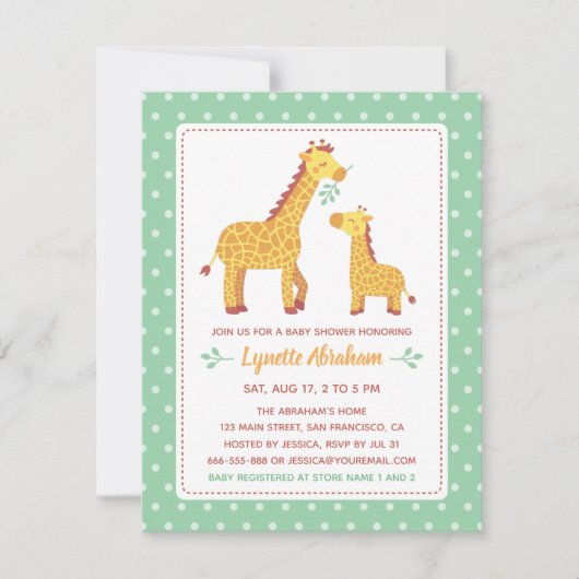 Invitation Mignonne maman et Baby shower de girafe enfant (Devant)
