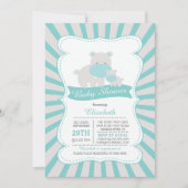 Invitation Mignonne maman et bébé Hippo Boys Baby shower (Devant)