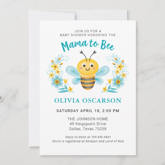 Invitation Mignonne maman to Bee Boy Baby shower (Devant)