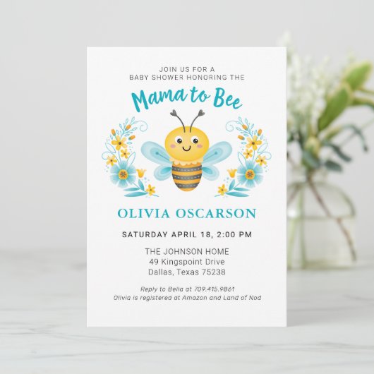 Invitation Mignonne maman to Bee Boy Baby shower (Debout devant)