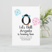 Invitation Mignonne Manchot Rose Flocons de Neige (Debout devant)