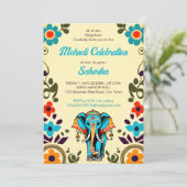 Invitation Mignonne mariage indien éléphant mehndi modèle (Debout devant)