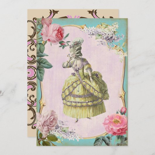 Invitation Mignonne Marie Antoinette - RSVP / (Devant / Derrière)