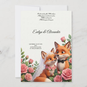 Invitation Mignonne mariée renard et marié rose floral blush