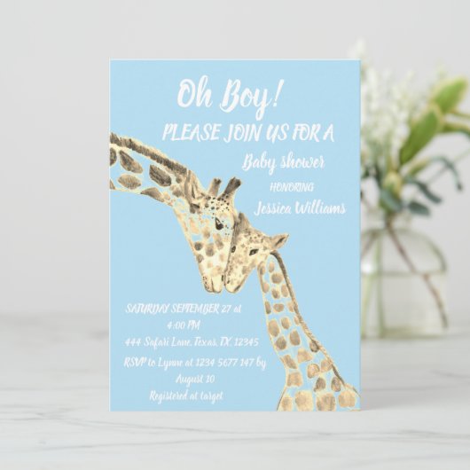 Invitation Mignonne Mère Bébé Giraffe Safari Boho Animaux Ble (Debout devant)