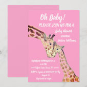 Invitation Mignonne Mère Bébé Girl Giraffe Safari Boho Animau (Devant / Derrière)