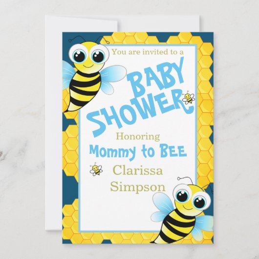 Invitation Mignonne Mère Bleu Jaune Or Pour Être Baby shower (Devant)