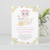 Invitation Mignonne Mère et Fille Chats Baby shower Floral (Debout devant)