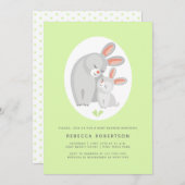 Invitation Mignonne mère lapin, lapin vert pâle baby shower (Devant / Derrière)