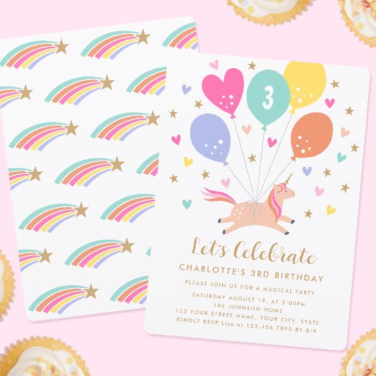 Invitation Mignonne N'Importe Quel Âge Anniversaire Unicorn B