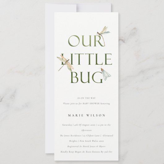 Invitation Mignonne Notre petit Baby shower de libellule vert (Devant)