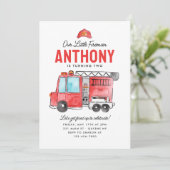 Invitation Mignonne Notre Petit Casque Pompier Camion Anniver (Debout devant)