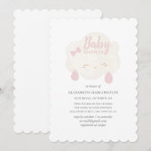 Invitation Mignonne nuage de fille rose. Pluie de baby shower (Devant / Derrière)