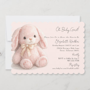 Invitation Mignonne Oh Bébé Fille Lapin Rose Baby Shower