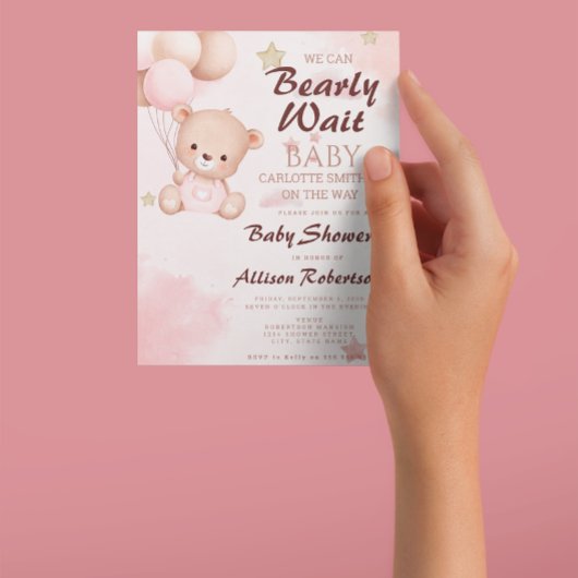 Invitation Mignonne On Peut Attendre Le Baby shower Rose Fill