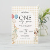Invitation Mignonne One Silly Goose Anniversaire (Debout devant)