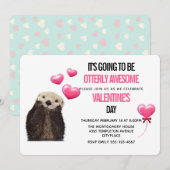 Invitation Mignonne Otter avec les coeurs Saint-Valentin (Devant / Derrière)