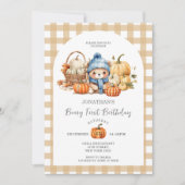 Invitation Mignonne Ours En vichy Citrouille - Béary Premier  (Devant)