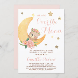 Invitation Mignonne ours sur la lune Baby shower fille
