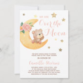 Invitation Mignonne ours sur la lune Baby shower fille (Devant)