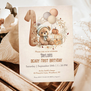 Invitation Mignonne Ours Teddy Automne Citrouille Béary 1er a
