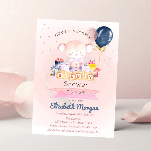 Invitation Mignonne Ours Teddy, Étoiles Présente Baby shower