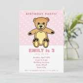 Invitation Mignonne Ours Teddy Pink Polka Dot Fille Anniversa (Debout devant)